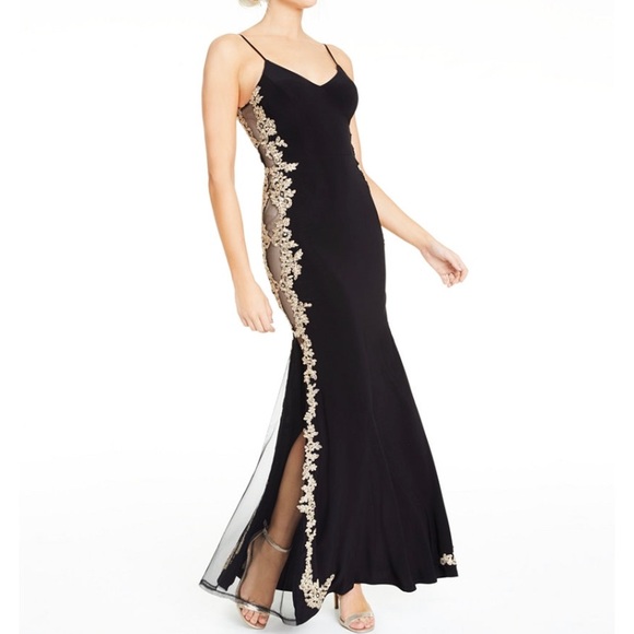 black gown with gold embellishment